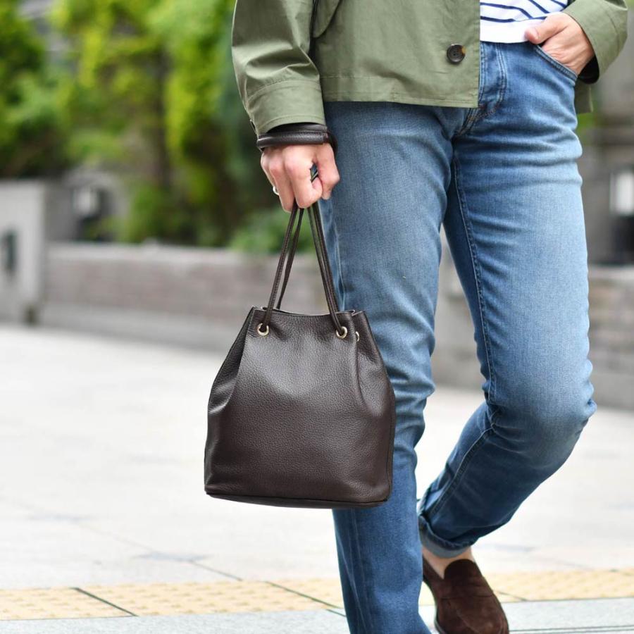 CISEI【チセイ/シセイ】レザードローストリングバッグ M F1202 LD 042 シボ革 ブラウンの画像