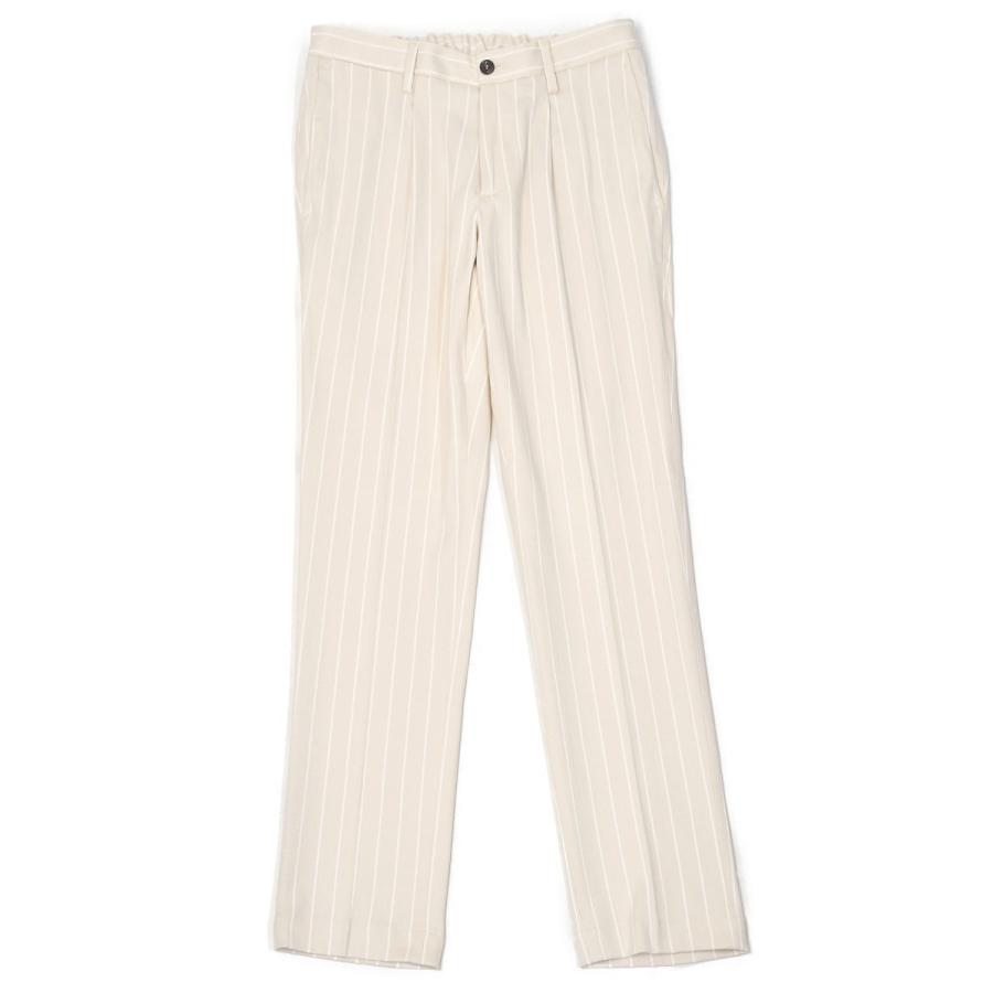 DEVORE Incipit【デヴォレインチピット】ワンプリーツイージーパンツ DVR15 F1009 110 ポリエステル コットン ストレッチ ストライプ エクリュ×ホワイト |  | 01