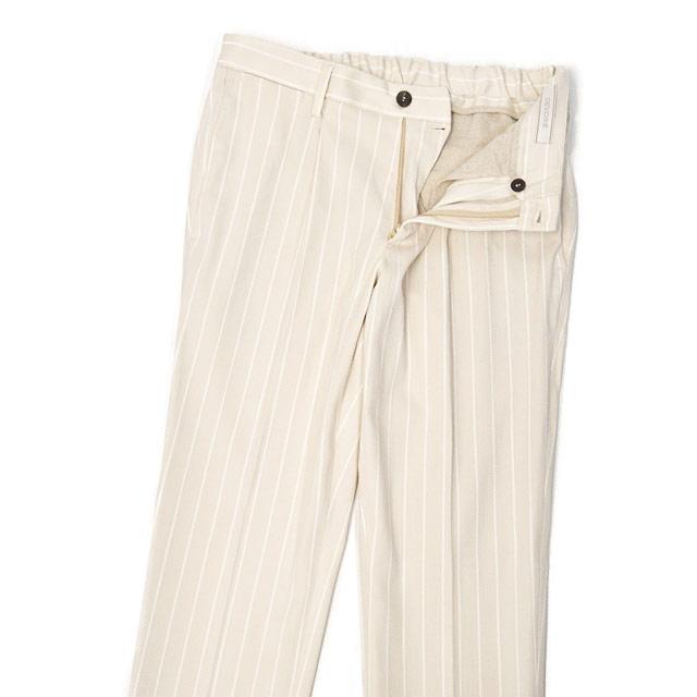 DEVORE Incipit【デヴォレインチピット】ワンプリーツイージーパンツ DVR15 F1009 110 ポリエステル コットン ストレッチ ストライプ エクリュ×ホワイト |  | 02