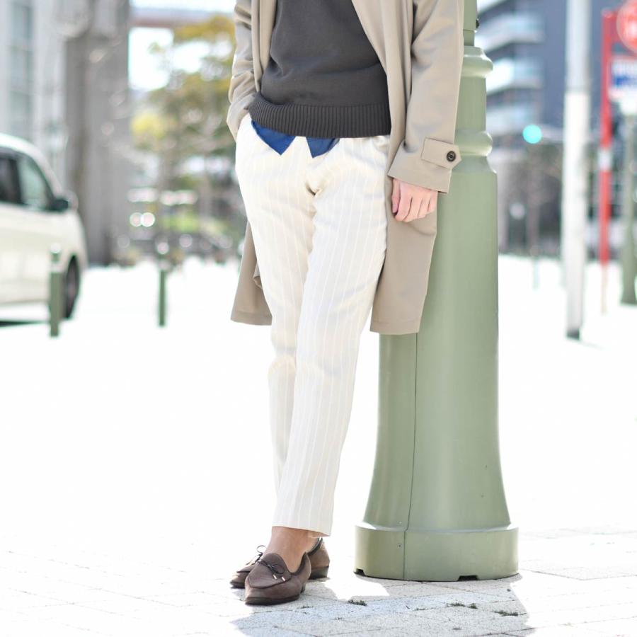 DEVORE Incipit【デヴォレインチピット】ワンプリーツイージーパンツ DVR15 ポリエステル ストレッチ ストライプ エクリュ×ホワイト | INCIPIT | 06