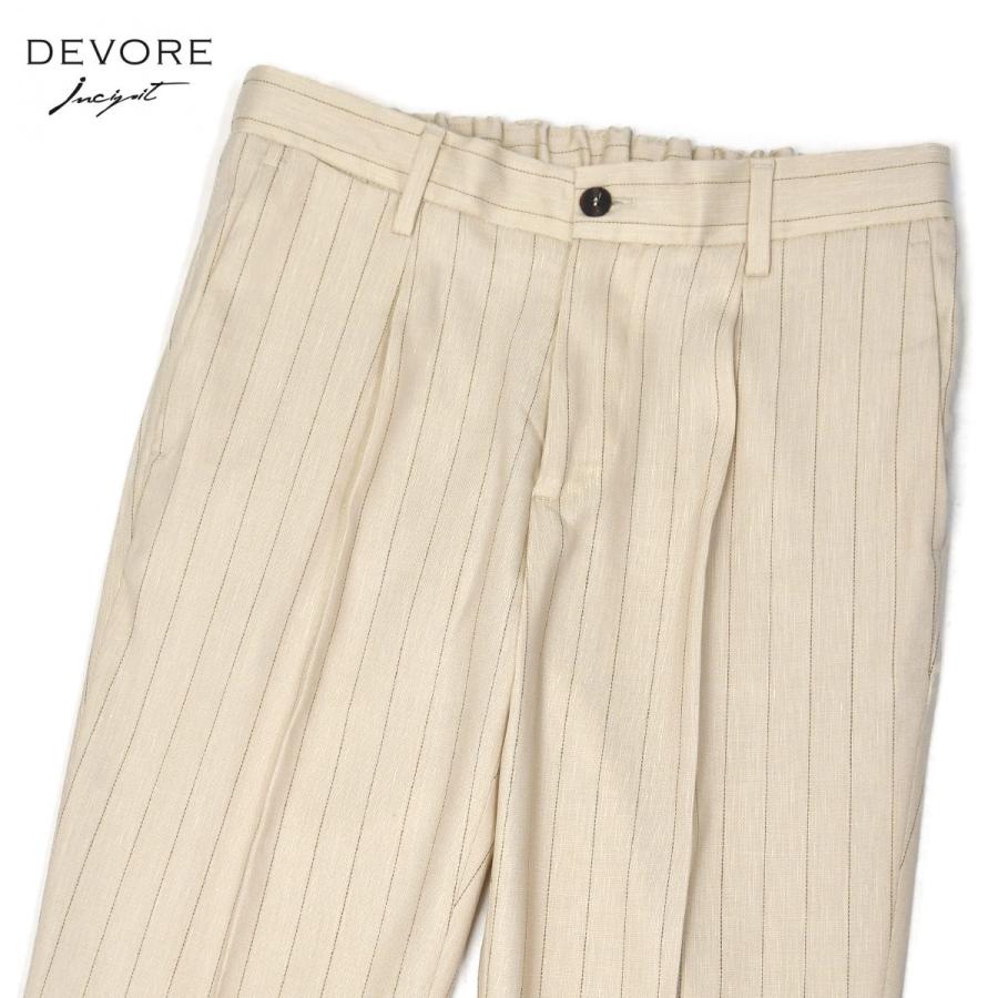 【ポイント5倍】DEVORE Incipit【デヴォレ インチピット】ワンプリーツイージーパンツ DVR15 F1081 110 ストライプ ナチュラル×ブラウン | 