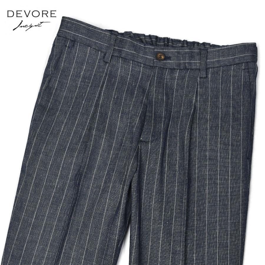 【ポイント5倍】DEVORE Incipit【デヴォレ インチピット】ワンプリーツイージーパンツ DVR15 F1081 394 ビスコース ストライプ インディゴ×ホワイト | 