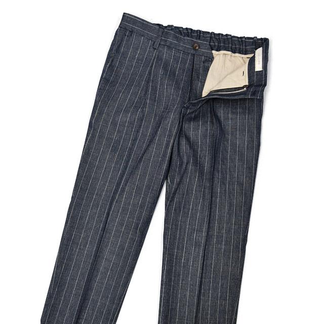 【ポイント5倍】DEVORE Incipit【デヴォレ インチピット】ワンプリーツイージーパンツ DVR15 F1081 394 ビスコース ストライプ インディゴ×ホワイト |  | 02