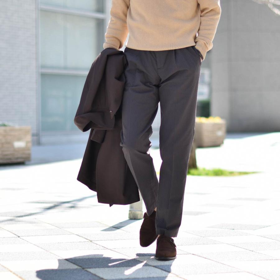 DEVORE Incipit【デヴォレ インチピット】ワンプリーツイージーパンツ DVR15 K1010 400 コットン ブラウン×ネイビー |  | 06