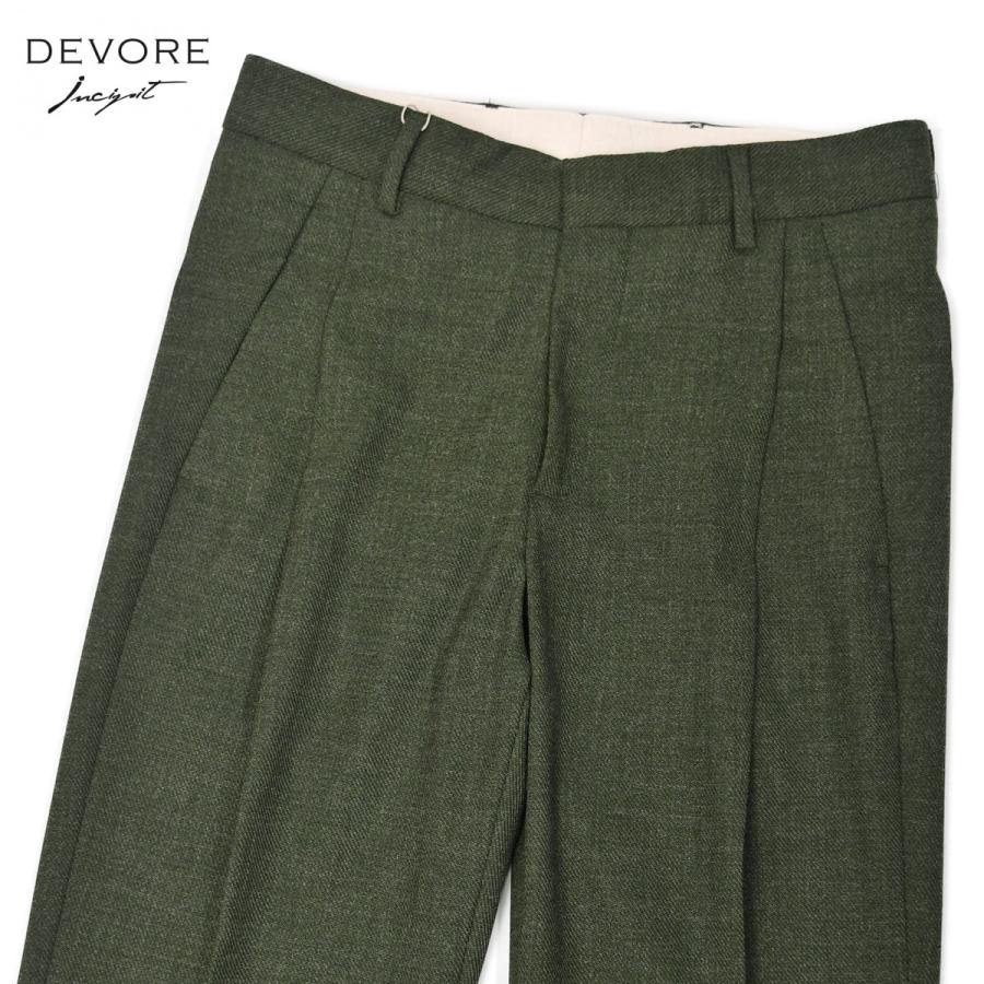 DEVORE Incipit【デヴォレ インチピット】ワンプリーツパンツ DANTE DVR51 A1036 617 ポリエステル ウール ビスコース ストレッチ オリーブ | 