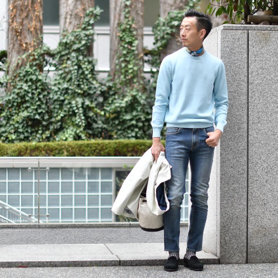 FEDELI【フェデーリ】クルーネックニット ARG.8 ML. GIZA L. DUSTY 40 8G コットン スカイブルー | FEDELI | 05