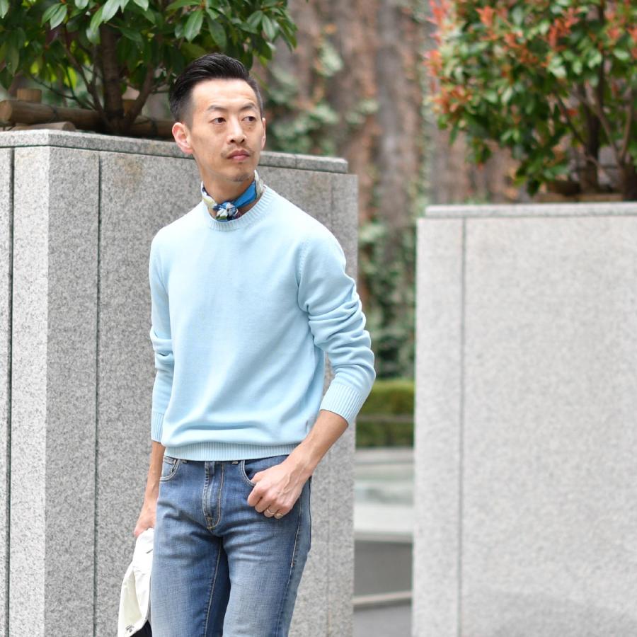 FEDELI【フェデーリ】クルーネックニット ARG.8 ML. GIZA L. DUSTY 40 8G コットン スカイブルー | FEDELI | 06