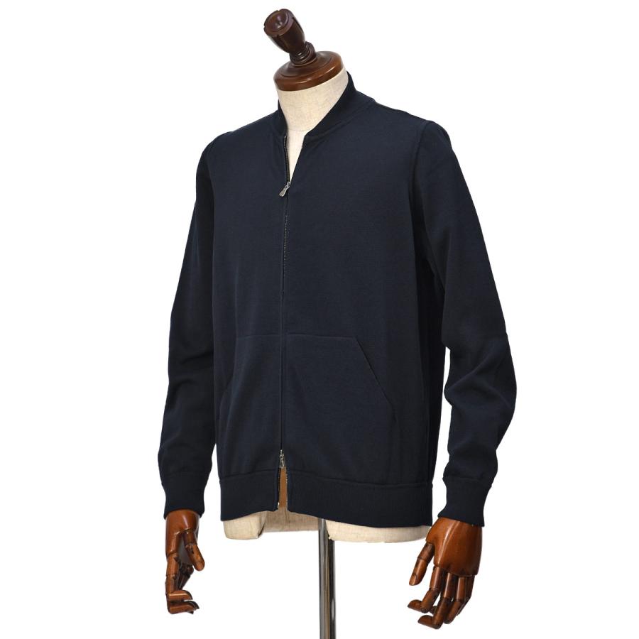 良品　フィリッポデローレンティス　ニットポロ　クレープコットン　ネイビー　濃紺 FILIPPO DE LAURENTIIS【フィリッポ デ ローレンティス】フルジップ