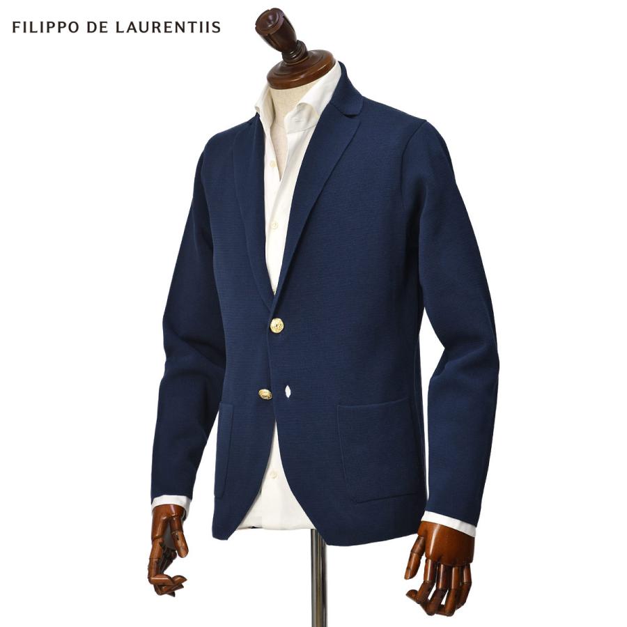 【FINAL SALE】FILIPPO DE LAURENTIIS【フィリッポ デ ローレンティス】ニットジャケット RJMLMPT10 CR12M クレープコットン ミラノリブ 12G ネイビー