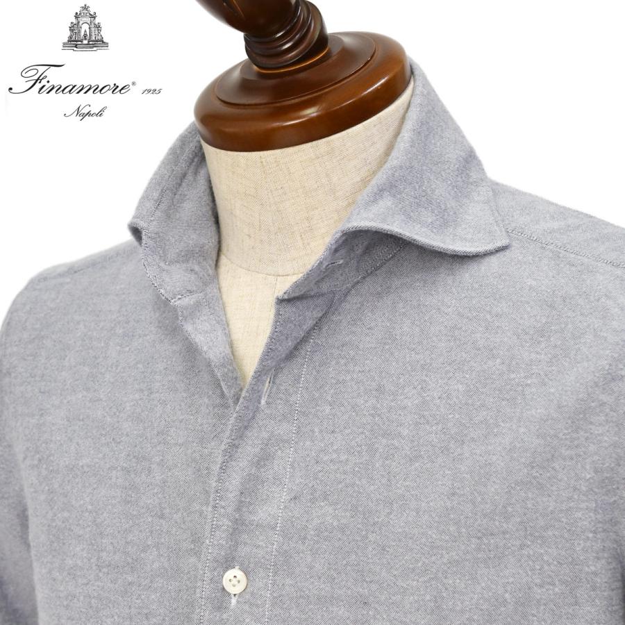 Finamore【フィナモレ】シャツ PIERO BALI C0615 5 コットン ライトフランネル オックスフォード ブルーグレー | Finamore