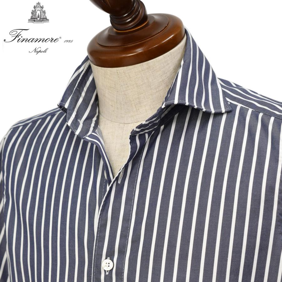 Finamore【フィナモレ】シャツ PIERO BALI C0624 1 コットン ワイドストライプ ネイビー×ホワイト | Finamore