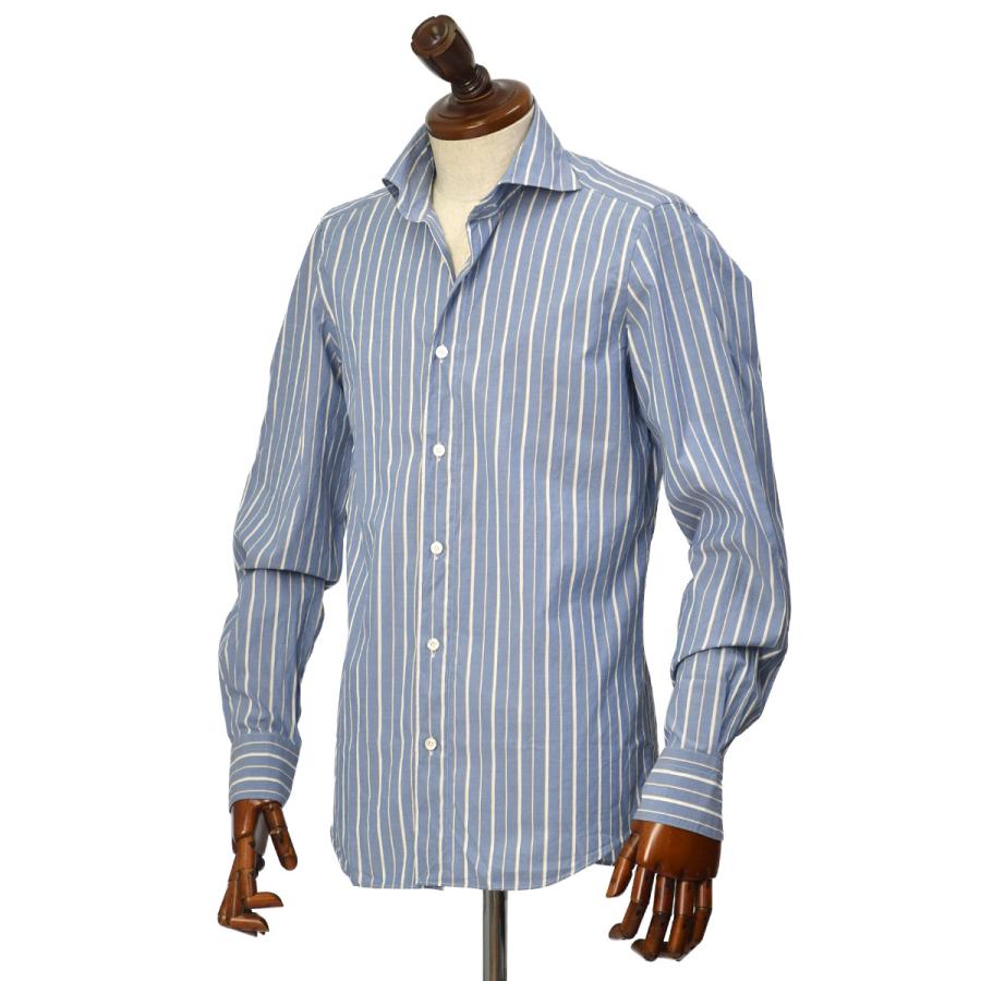 Finamore【フィナモレ】シャツ PIERO BALI M0675 5 コットン 白抜き マルチストライプ ブルー ベージュ | Finamore | 01