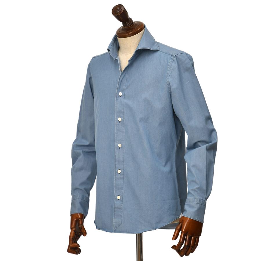 Finamore【フィナモレ】シャツ PIERO BALI C0160D 11 コットン ダンガリー ブリーチ ブルー | Finamore | 01