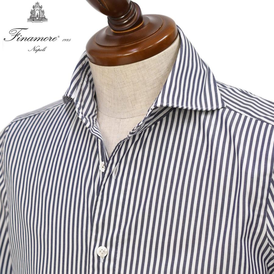 Finamore【フィナモレ】シャツ PIERO BALI C0625E 2 コットン ロンドンストライプ ネイビー×ホワイト | Finamore
