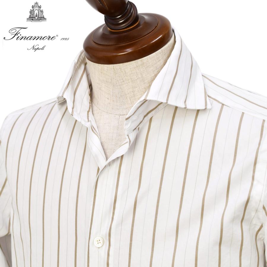 Finamore【フィナモレ】シャツ PIERO BALI P5052 2 コットン オルタネイトストライプ ホワイト×ベージュ | Finamore