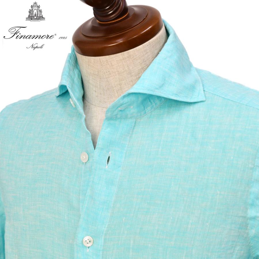 Finamore【フィナモレ】シャツ PIERO BALI P4054 3 リネン ターコイズ | Finamore