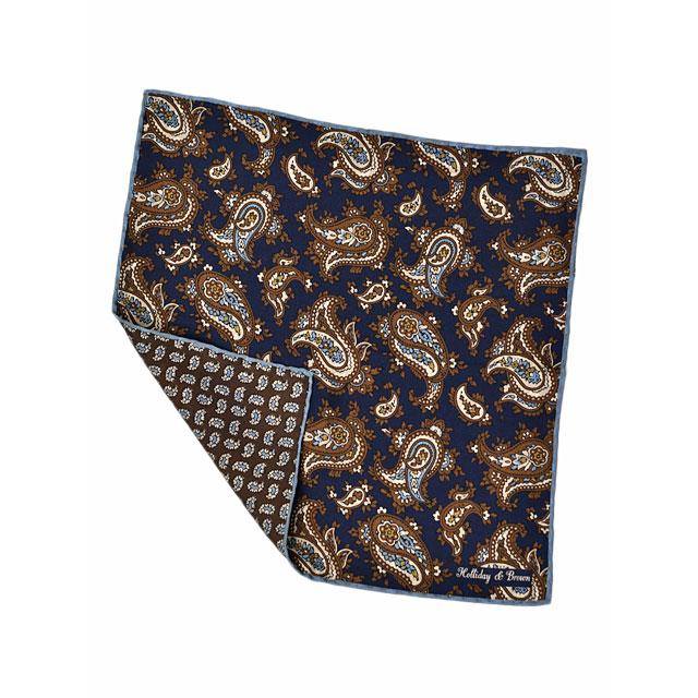 美品　ホリデーアンドブラウン　ペイズリー柄ネクタイ　ネイビー　イタリア製　シルク Holliday & Brown Holliday&Brown【ホリデーアンドブラウン