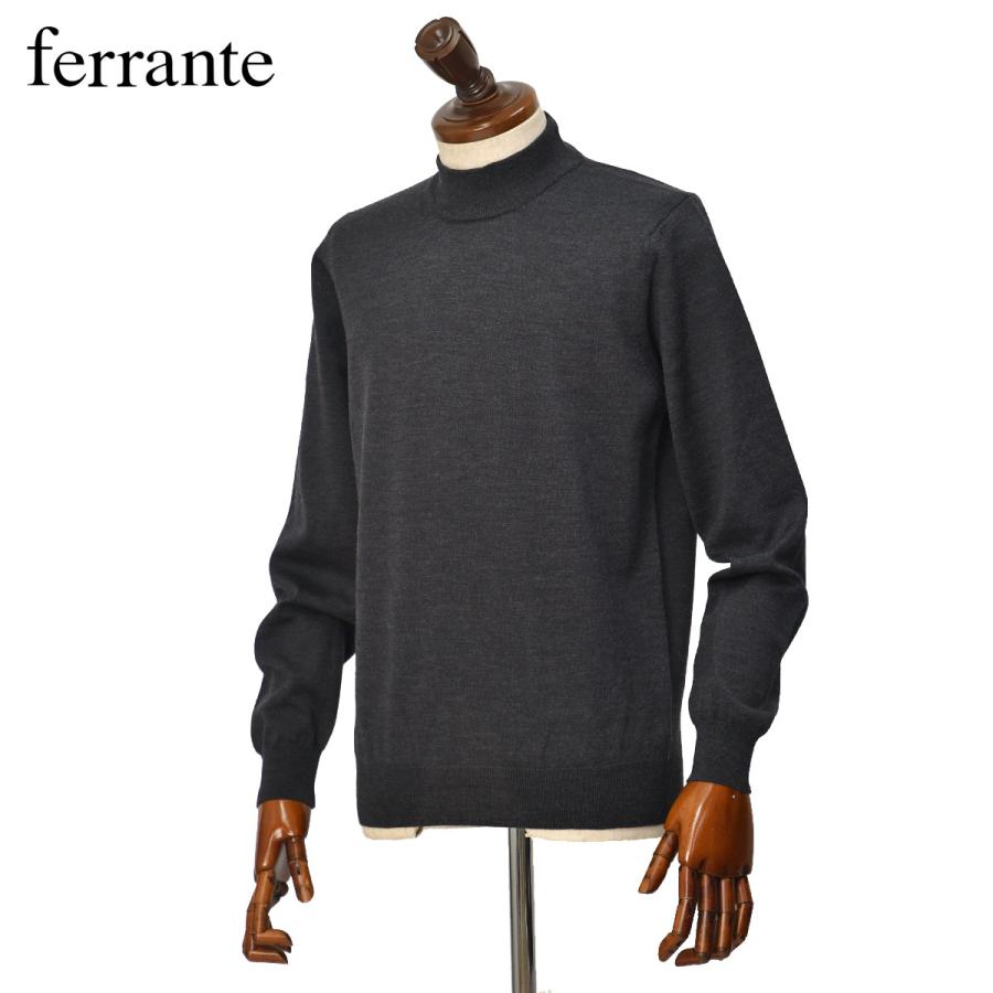 FERRANTE【フェランテ】モックネックニット 32G22503 35 エクストラファインメリノウール 12G チャコールグレー | FERRANTE
