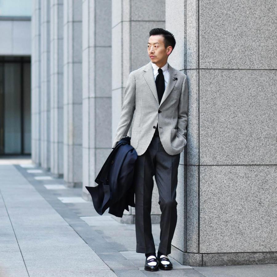 LARDINI【ラルディーニ】シングルジャケット 6202Q IF64506 100NE ROMA ウール コットン 千鳥 ブラック×ホワイトの画像