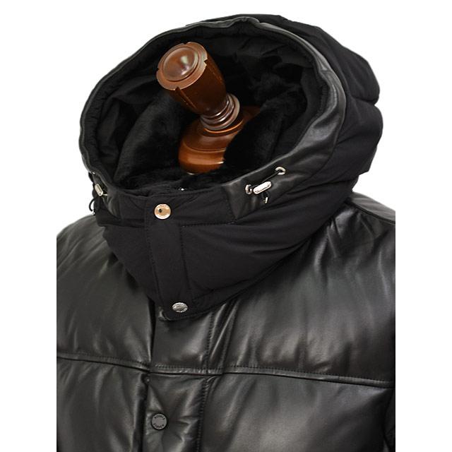 MooreR ブラック ダウンジャケット　サイズ50 MOORER（ムーレー） MOORER【ムーレー】レザーコンビフードダウン