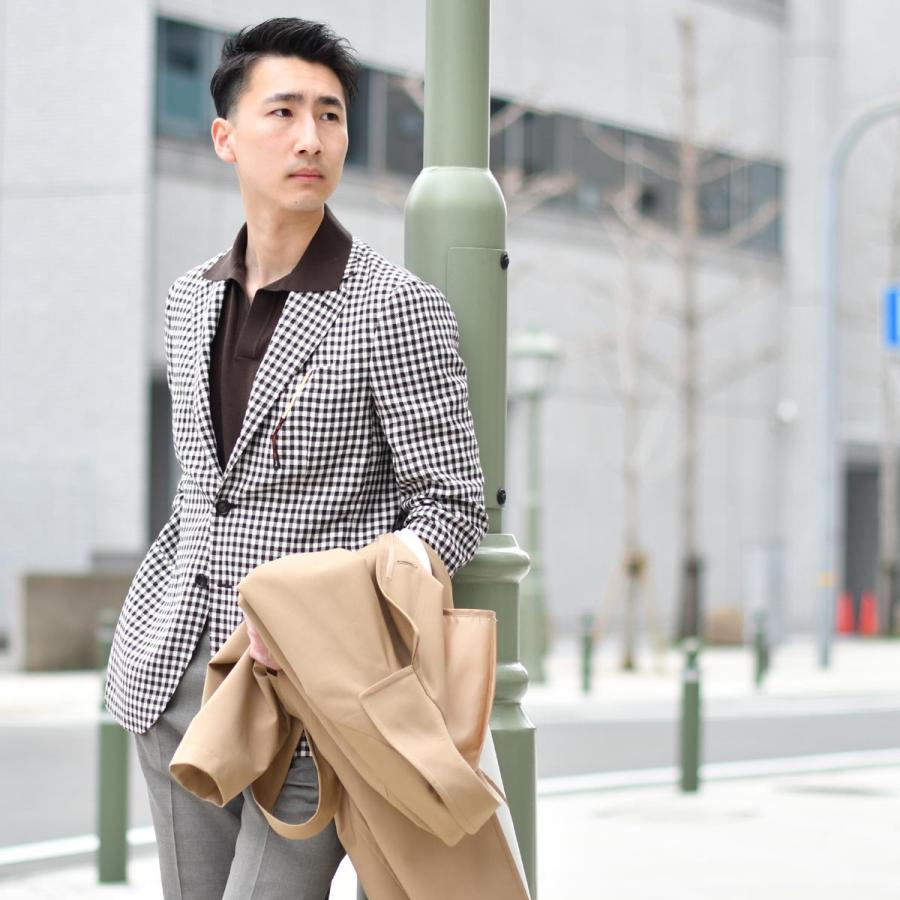 【FINAL SALE 返品交換不可】【size46,48】De Petrillo【デ ペトリロ】シングルジャケット ANACAPRI コットン リネン ギンガムチェック ダークブラウンホワイトの画像