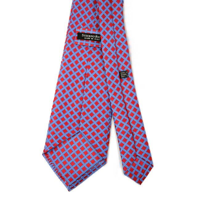 美品 ステファノリッチ ネクタイ シルク ストライプ 小紋柄 プリーツ 赤 美品 ステファノリッチ ネクタイ シルク ストライプ 小紋柄