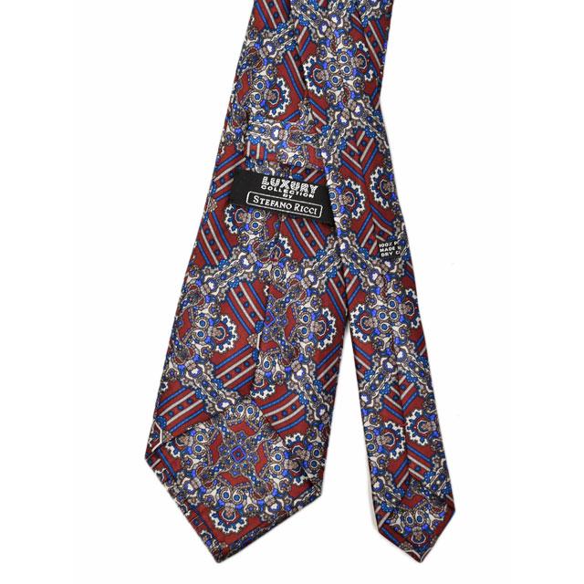 ステファノリッチ プリーツネクタイ ロイヤルレッド シルク ソリッド