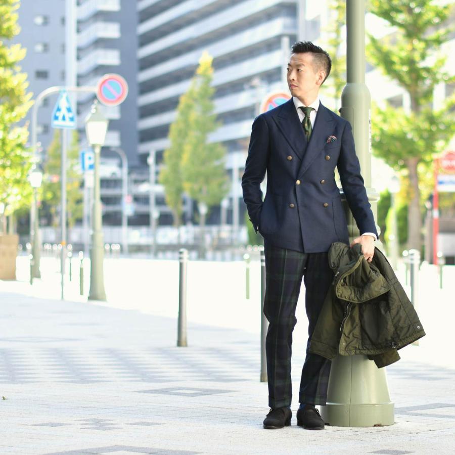 ROTA【ロータ】ワンプリーツ ベルトレスパンツ KOBE 518 419 ウール サキソニー ブラックウォッチ ネイビー×グリーン | Rota | 07