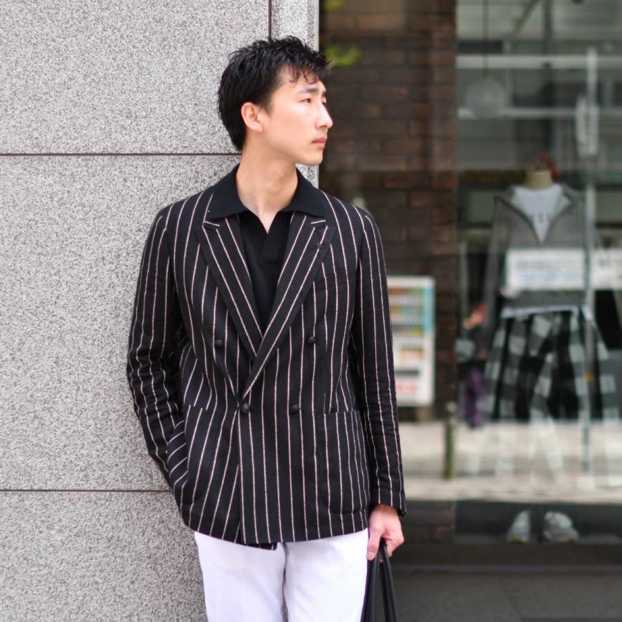 【FINAL SALE】TAGLIATORE【タリアトーレ】ダブルジャケット G-GLEN2DK 850049 N1175 グレン リネン ナイロン ストライプ ブラック×ホワイトの画像