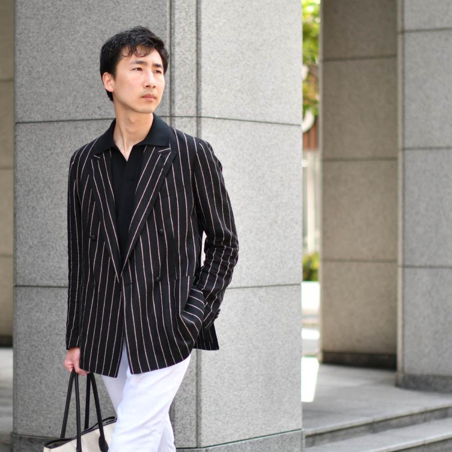 【FINAL SALE】TAGLIATORE【タリアトーレ】ダブルジャケット G-GLEN2DK 850049 N1175 グレン リネン ナイロン ストライプ ブラック×ホワイトの画像