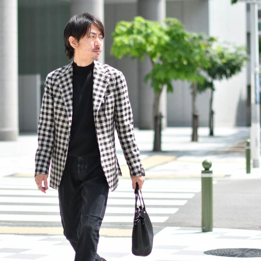 TITO ALLEGRETTO【ティト アレグレット】シングルジャケット TA05241044 ウール リネン ビッグギンガム ブラック×ホワイトの画像