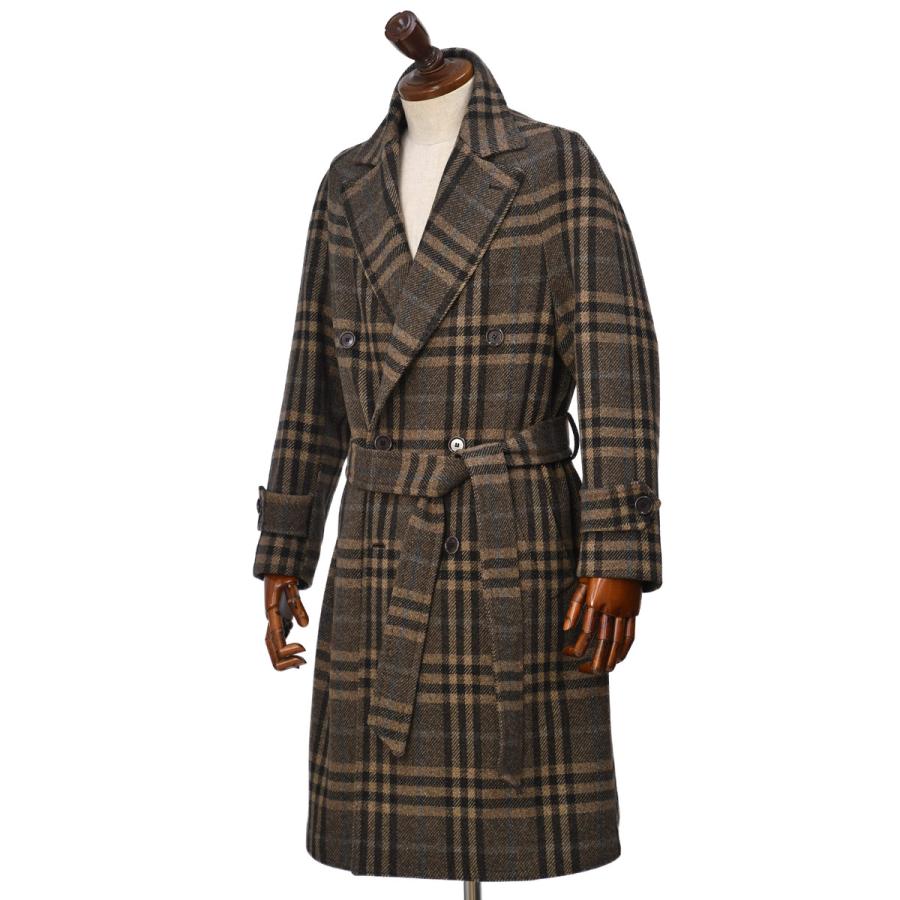 TITO ALLEGRETTO【ティト アレグレット】ダブルベルテッドコート 08H06-02-CQG ウール カシミヤ チェック ブラウン×ブラック | 