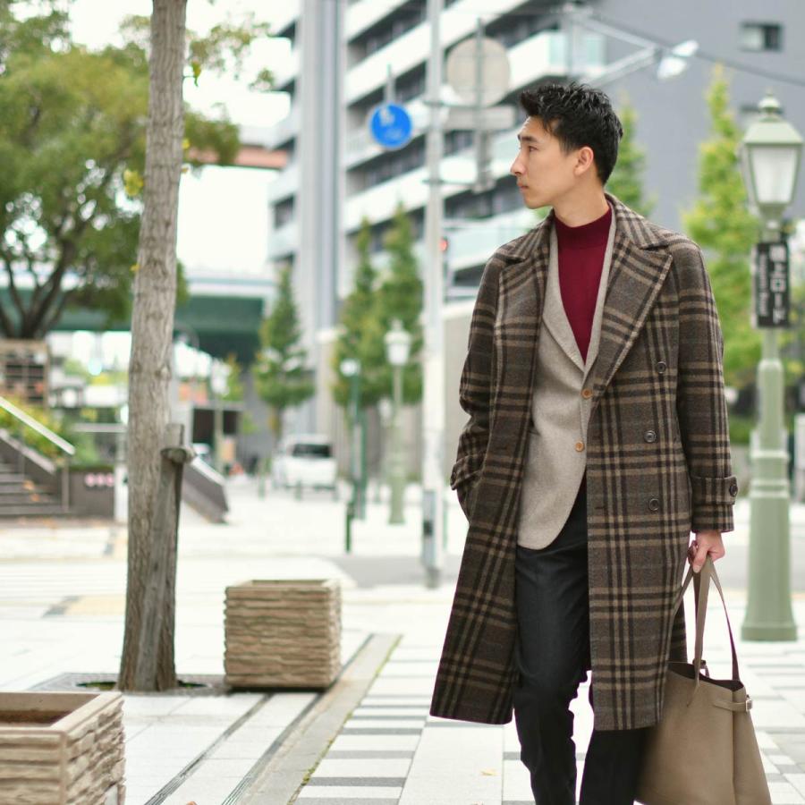 TITO ALLEGRETTO【ティト アレグレット】ダブルベルテッドコート 08H06-02-CQG ウール カシミヤ チェック ブラウン×ブラック |  | 08