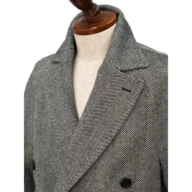 TITO ALLEGRETTO【ティト アレグレット】ダブルベルテッドコート C3345 801 ウール ヘリンボーン ブラック×ホワイトの画像