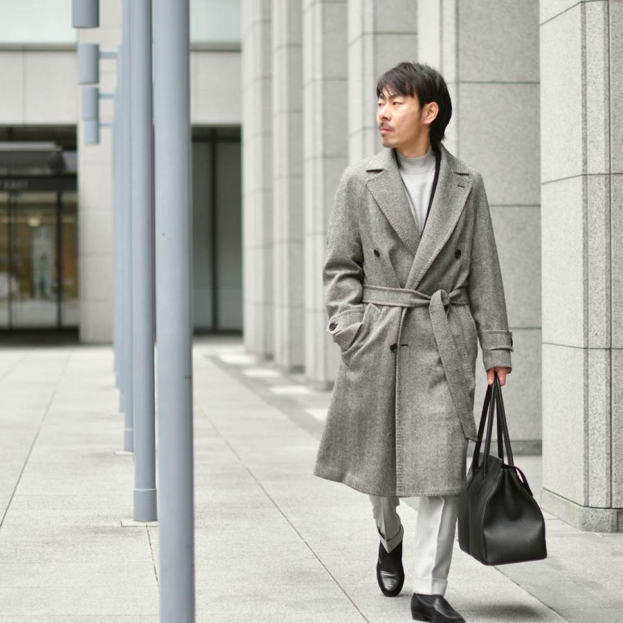 TITO ALLEGRETTO【ティト アレグレット】ダブルベルテッドコート C3345 801 ウール ヘリンボーン ブラック×ホワイトの画像