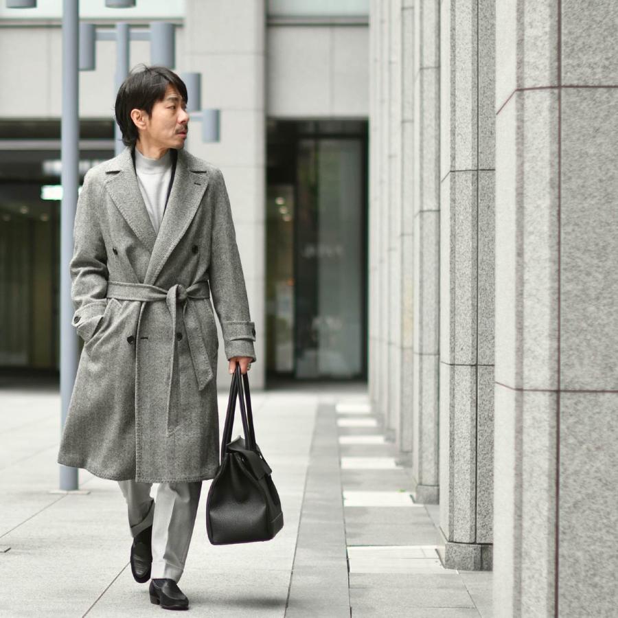 TITO ALLEGRETTO【ティト アレグレット】ダブルベルテッドコート C3345 801 ウール ヘリンボーン ブラック×ホワイトの画像