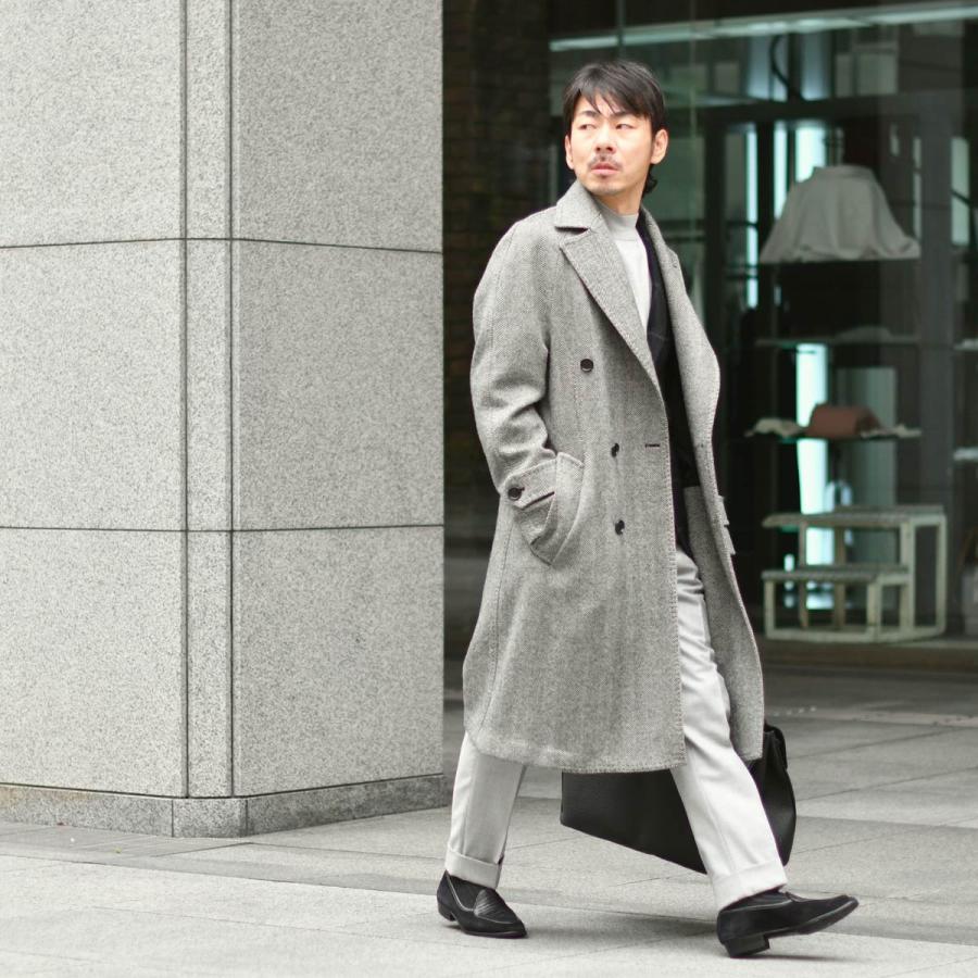 TITO ALLEGRETTO【ティト アレグレット】ダブルベルテッドコート C3345 801 ウール ヘリンボーン ブラック×ホワイトの画像