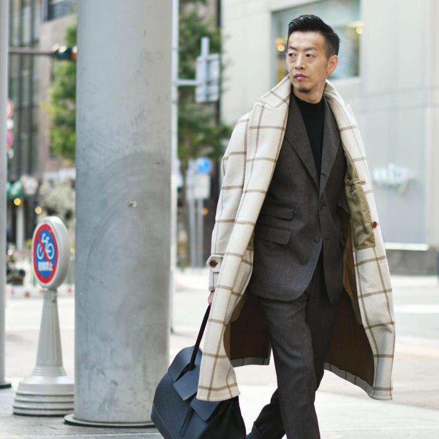 TITO ALLEGRETTO【ティト アレグレット】ダブルベルテッドコート 3890 DOPPIO FANCY ウール ナイロン チェック ベージュ×キャメル |  | 08