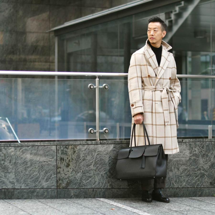 TITO ALLEGRETTO【ティト アレグレット】ダブルベルテッドコート 3890 DOPPIO FANCY ウール ナイロン チェック ベージュ×キャメル |  | 09