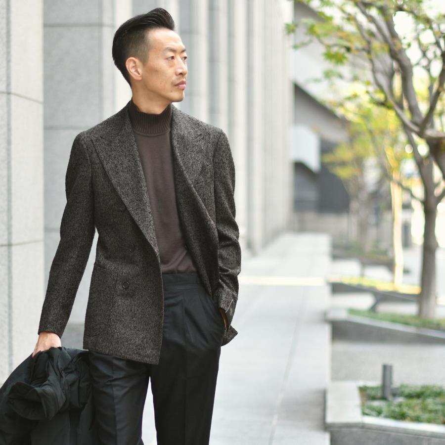 TITO ALLEGRETTO【ティト アレグレット】ダブルジャケット 604D アルパカ ウール シルク ポリエステル メランジ ブラウン×ブラックの画像