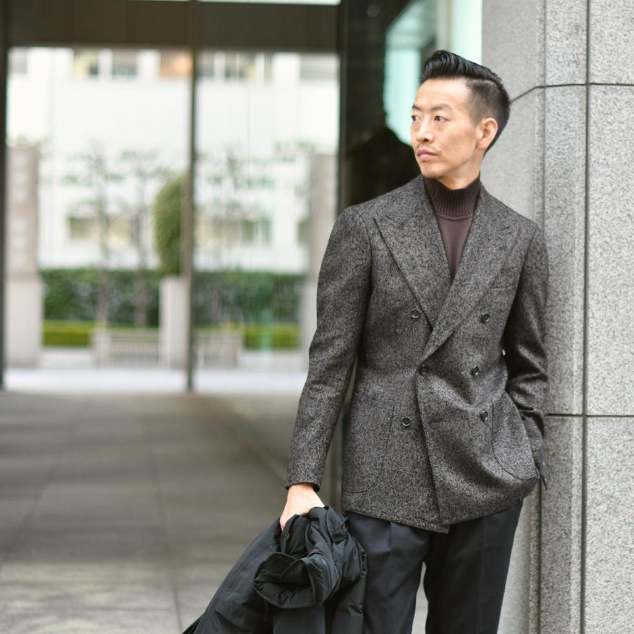 TITO ALLEGRETTO【ティト アレグレット】ダブルジャケット 604D アルパカ ウール シルク ポリエステル メランジ ブラウン×ブラックの画像