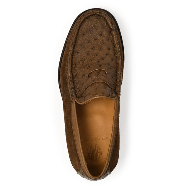 ANTONIO PIO MELE【アントニオピオメーレ】CAPRI コンビコインローファー STRUZZO SUEDE オーストリッチ スエード ミディアムブラウンの画像