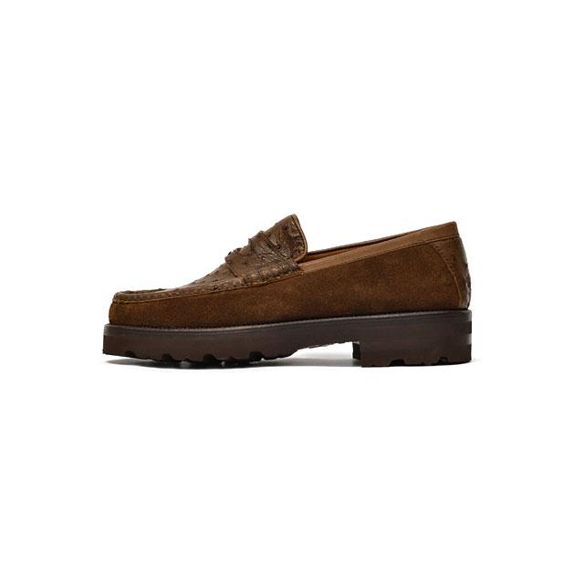 ANTONIO PIO MELE【アントニオピオメーレ】CAPRI コンビコインローファー STRUZZO SUEDE オーストリッチ スエード ミディアムブラウンの画像