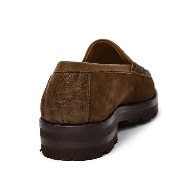 ANTONIO PIO MELE【アントニオピオメーレ】CAPRI コンビコインローファー STRUZZO SUEDE オーストリッチ スエード ミディアムブラウンの画像