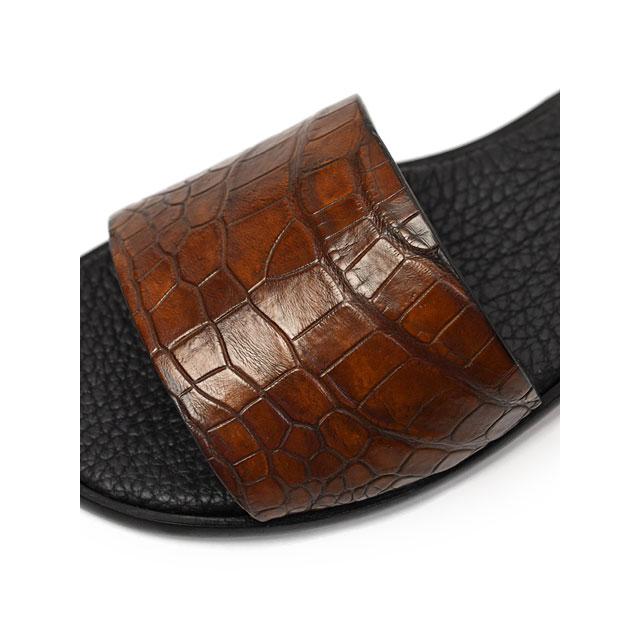ANTONIO PIO MELE【アントニオピオメーレ】OMAR レザーサンダル ALLIGATOR アリゲーター BROWN ミディアムブラウンの画像