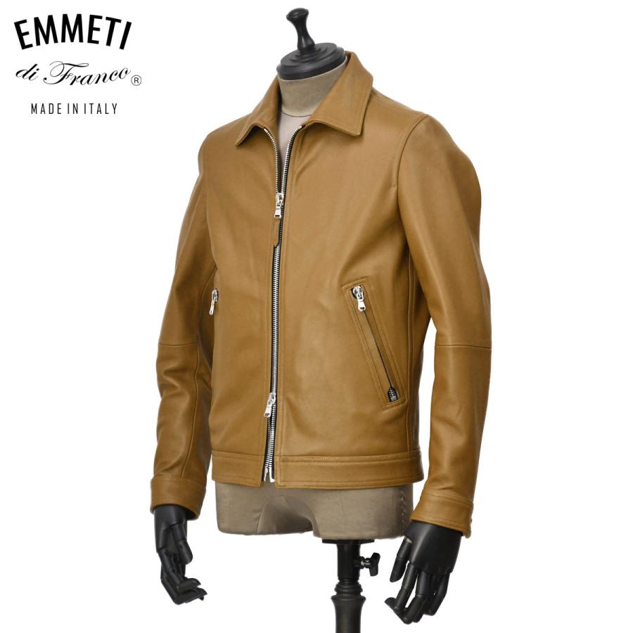 EMMETI【エンメティ】襟付きシングルライダースジャケット GIACOMO SP LAMB SKIN NAPPA SENAPE ジャコモ ラムレザー キャメル | EMMETI