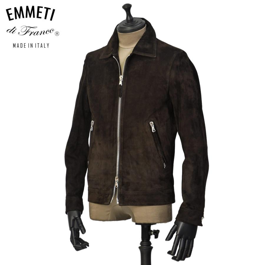 EMMETI【エンメティ】襟付きシングルライダースジャケット GIACOMO SP CALF SKIN NUBUCK ジャコモ カーフヌバックレザー ダークブラウン | EMMETI