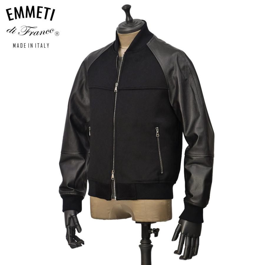 EMMETI【エンメティ】スタジャン ショートブルゾン TAYLOR M SP CALF SKIN CASHMERE タイラー カーフレザー ウール ブラック | EMMETI