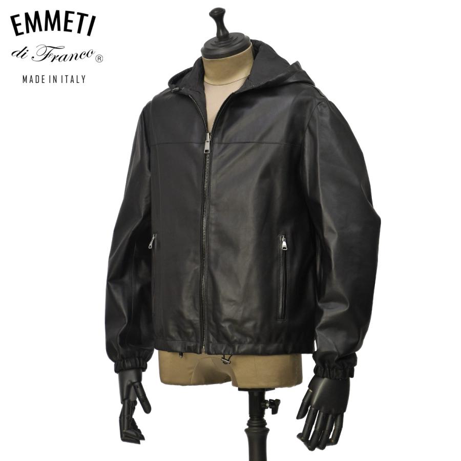 EMMETI【エンメティ】リバーシブルジップアップパーカー LUCA Reversible SP LAMB SKIN NAPPA RIBA NERO ルカ ラムレザー ブラック | EMMETI