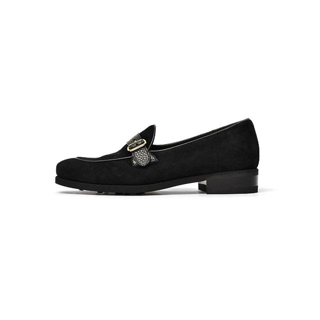 Ferrante【フェランテ】シングルモンクストラップローファー SIRENA ETON CAMOSICO RASTY NERO 010 スエード エンボスカーフ ブラックの画像
